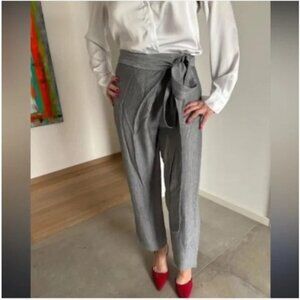 Zara Women's Size Small Gray Relaxed Fit Crinkle Wrap Front Tie-Waist Pants NWT